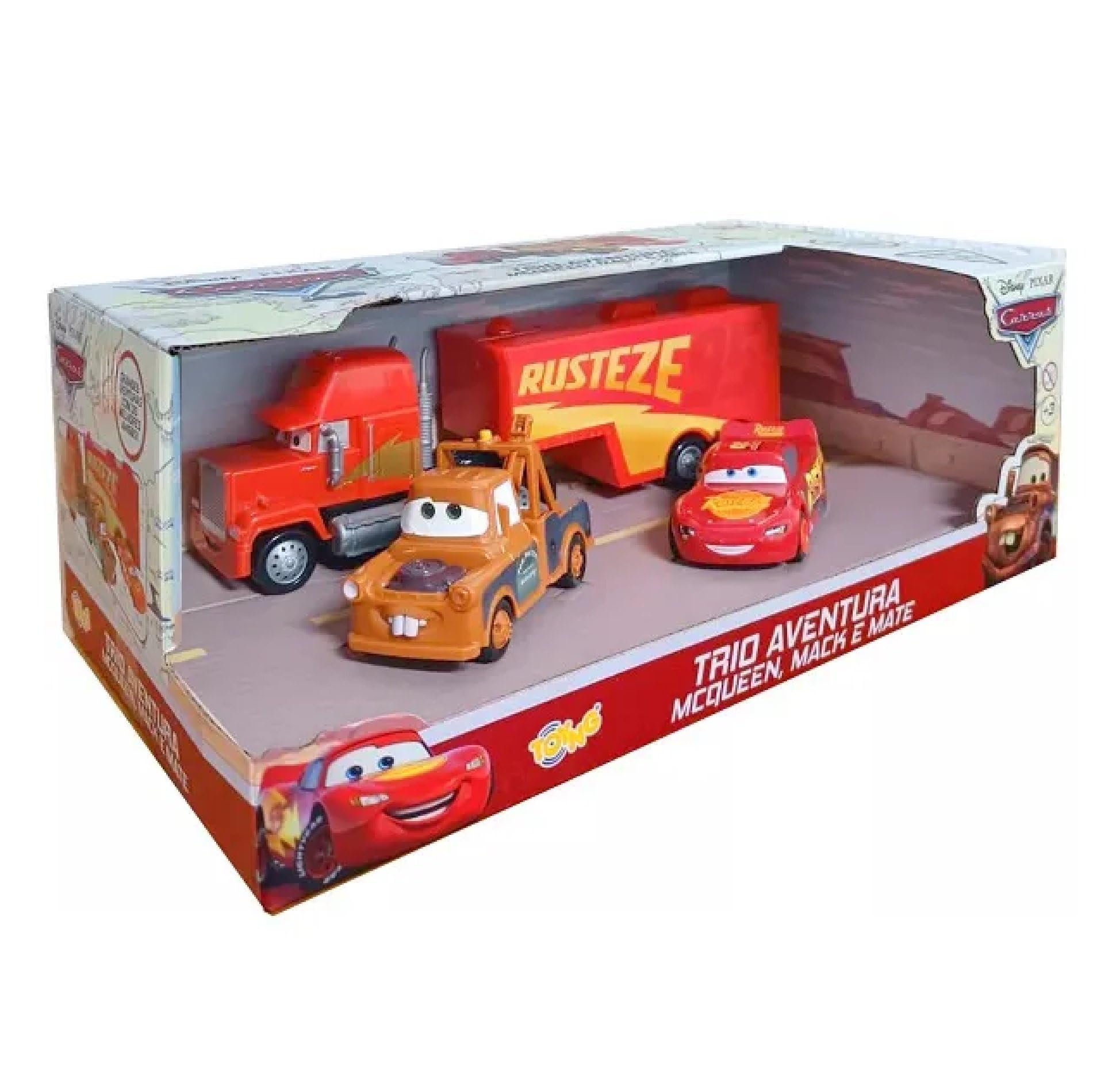 Kit Carrinhos Carros Disney Pixar McQueen Mate e Mack com Caminhão